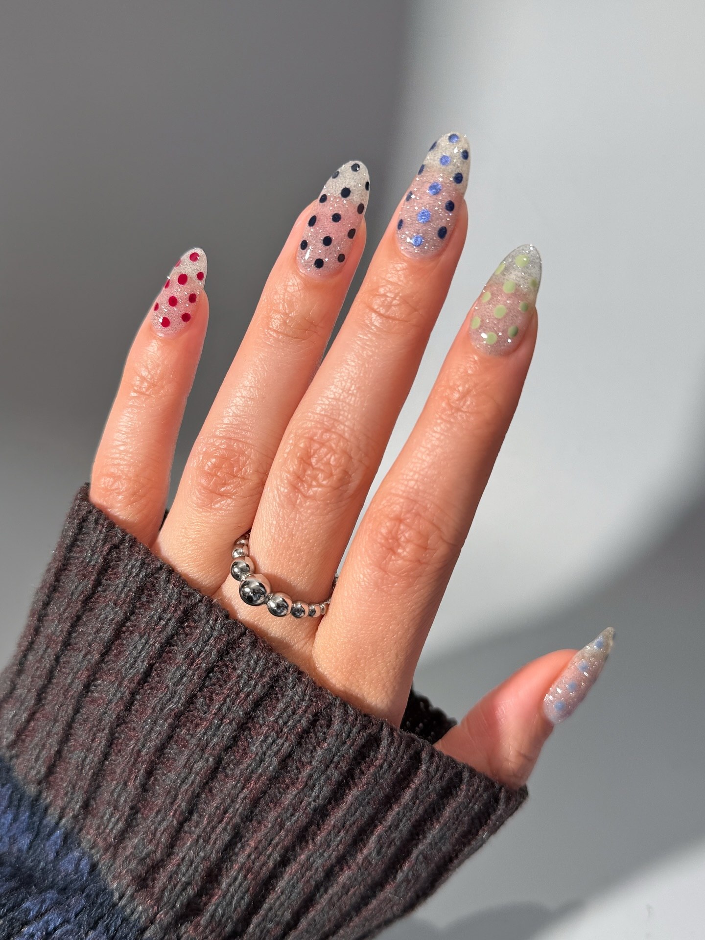 Glitter Jelly Polka Dot Almond Nails