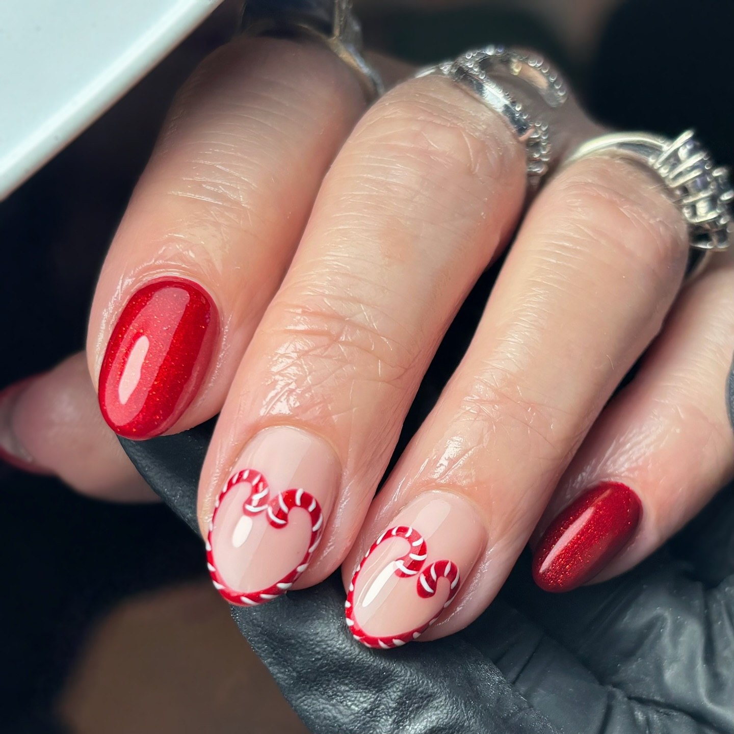 Glossy Red Candy Cane Heart Nail Art