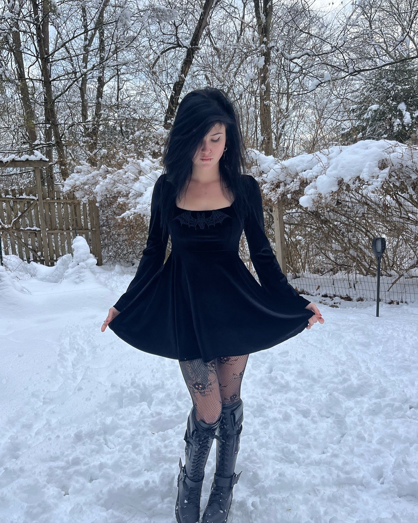 Gothic Black Velvet Mini Dress Winter Look