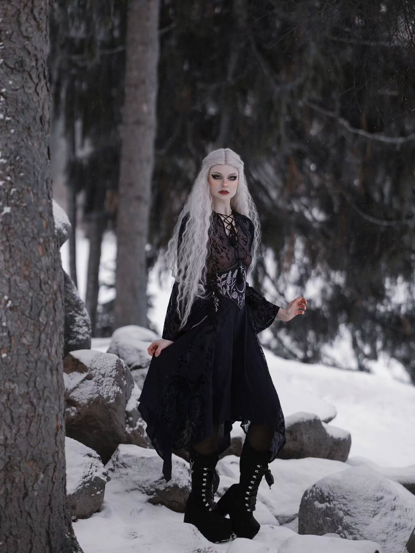 Gothic Witch Winter Ensemble With Platform Boots