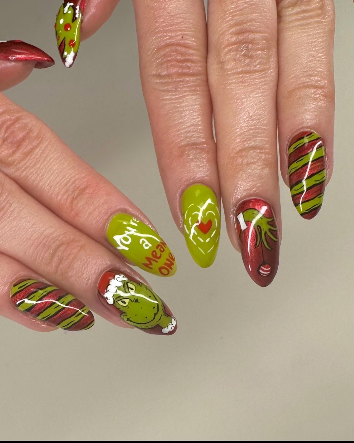 Grinch Christmas Character Oval Nails