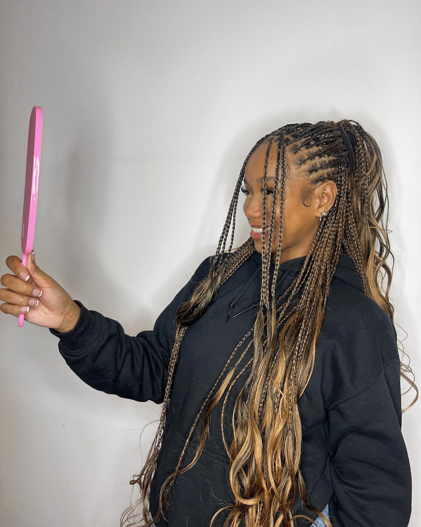 Long Braided Ponytail With Blonde Highlights