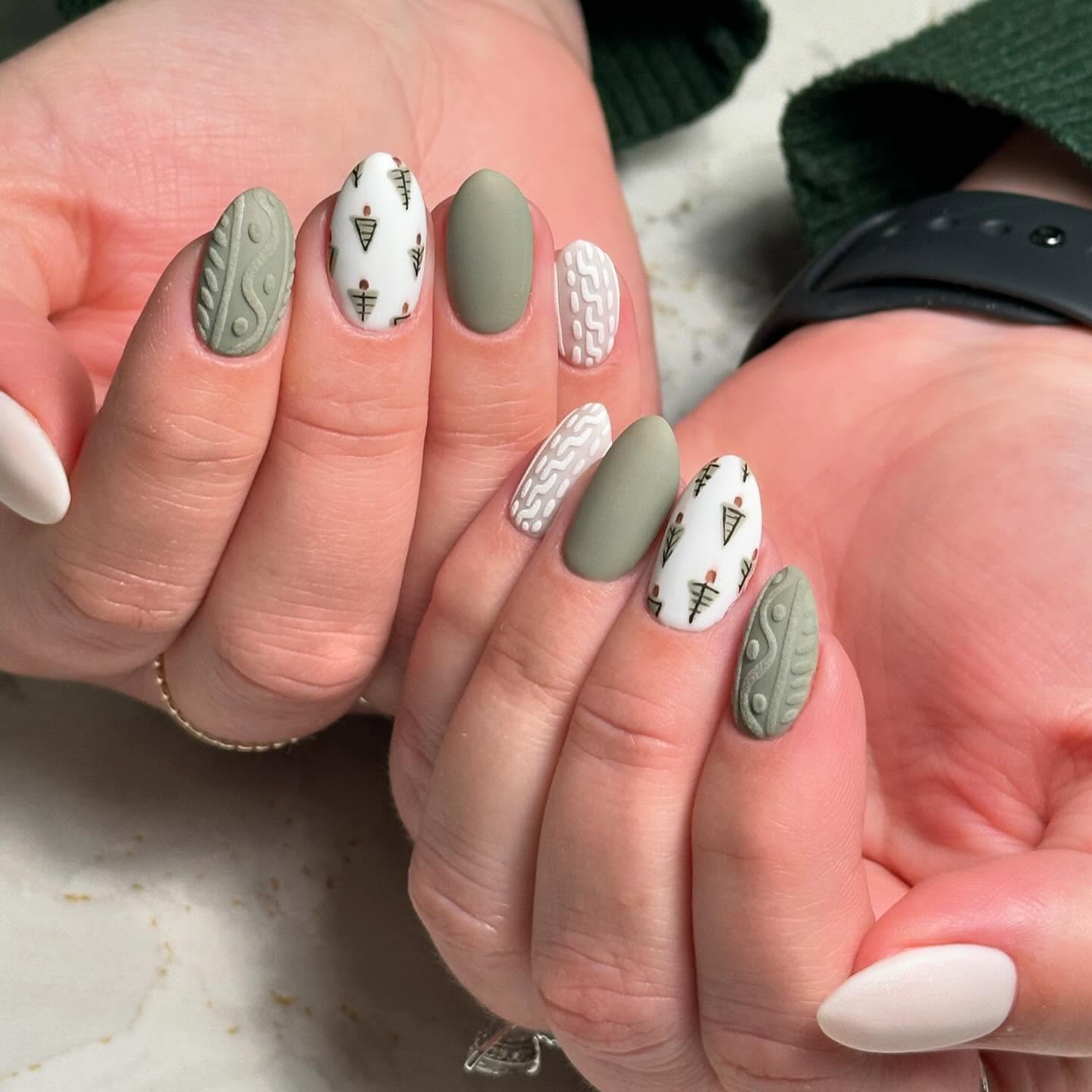Matte Sage Green Sweater Knit Nails