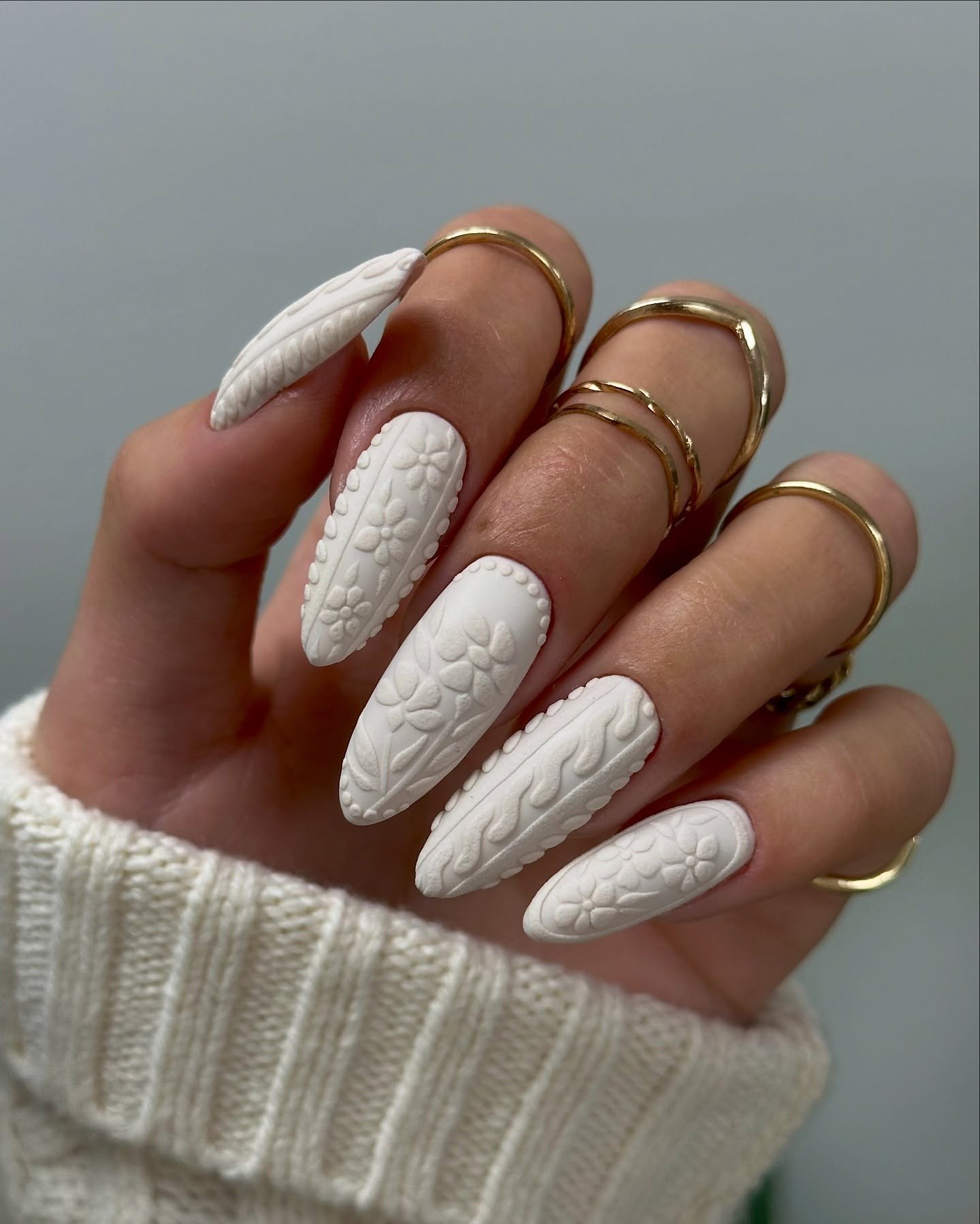 Matte White 3D Sweater Nail Art