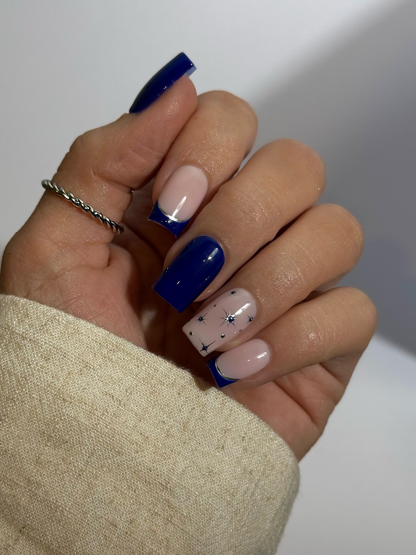 Midnight Blue Starry Night French Tips
