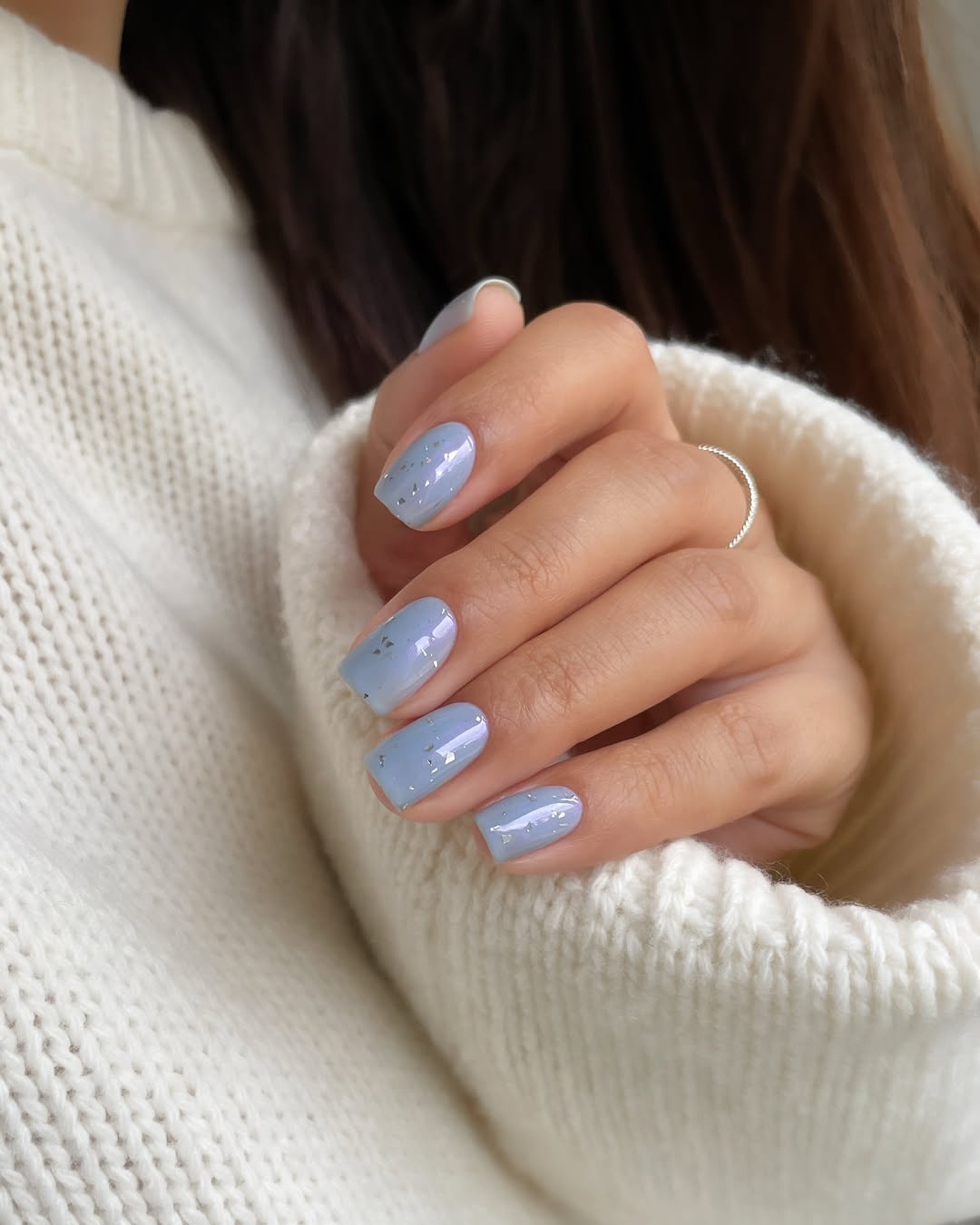 Milky Periwinkle Blue with Silver Flakes
