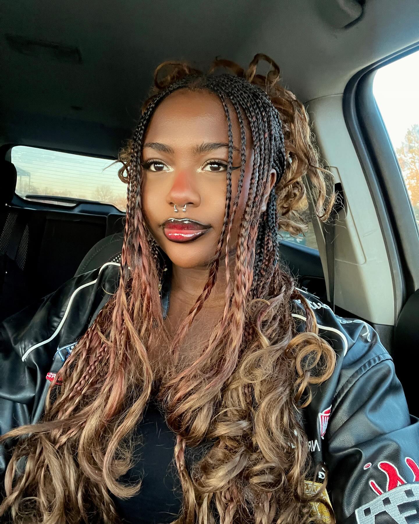 Mixed Texture Braids With Caramel Highlights