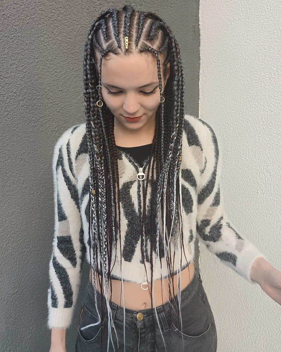 Monochromatic Box Braids With Gold Accents