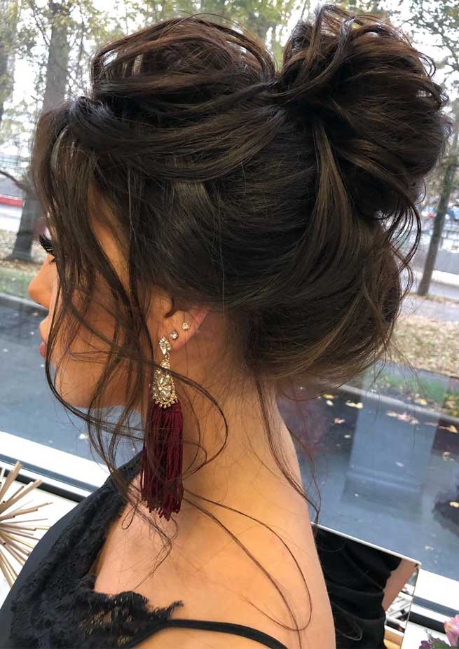 Voluminous Dark Brown Messy Updo — New Years Eve Hairstyles