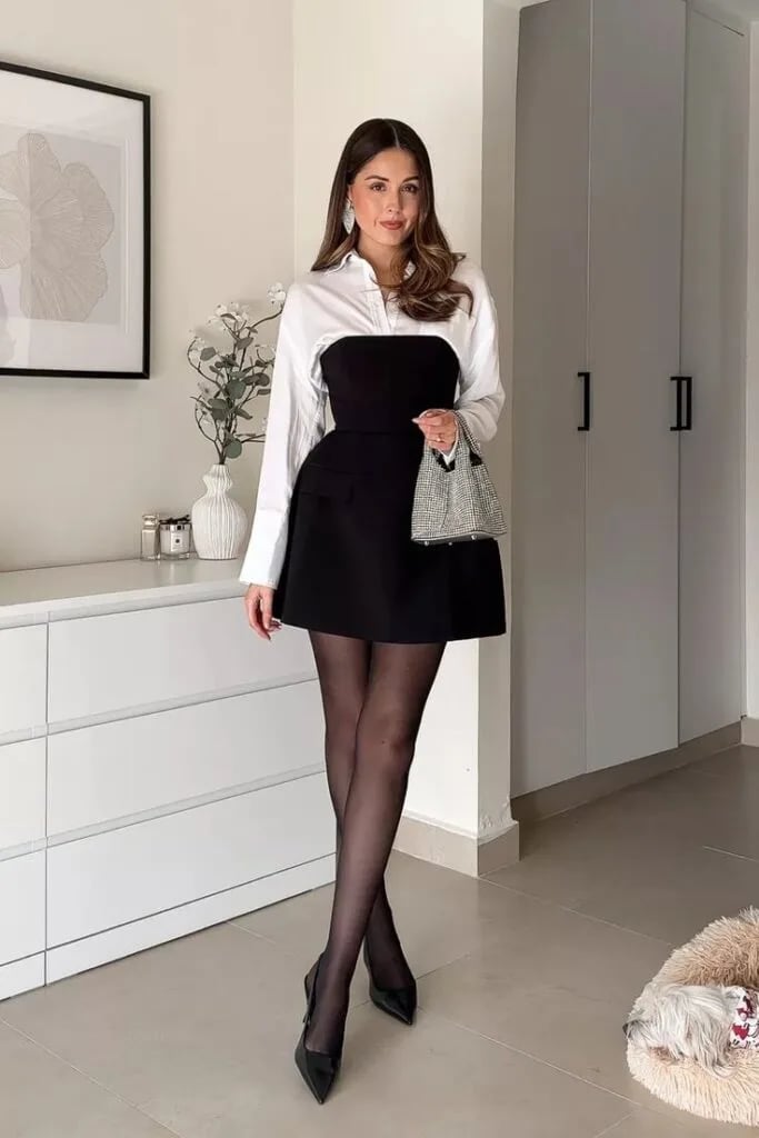 Sequin shorts with an oversized blazer, Black Heeled Boots — New Years Eve Outfits Casual