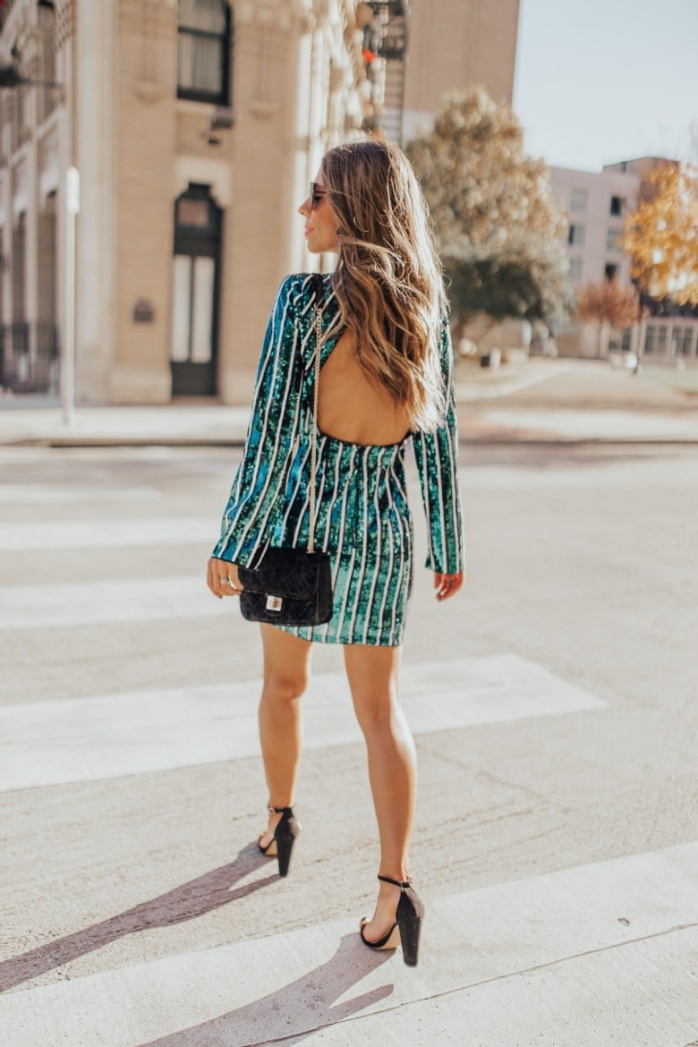 Striped Sequin Mini Dress with Open Back — NYE Outfits