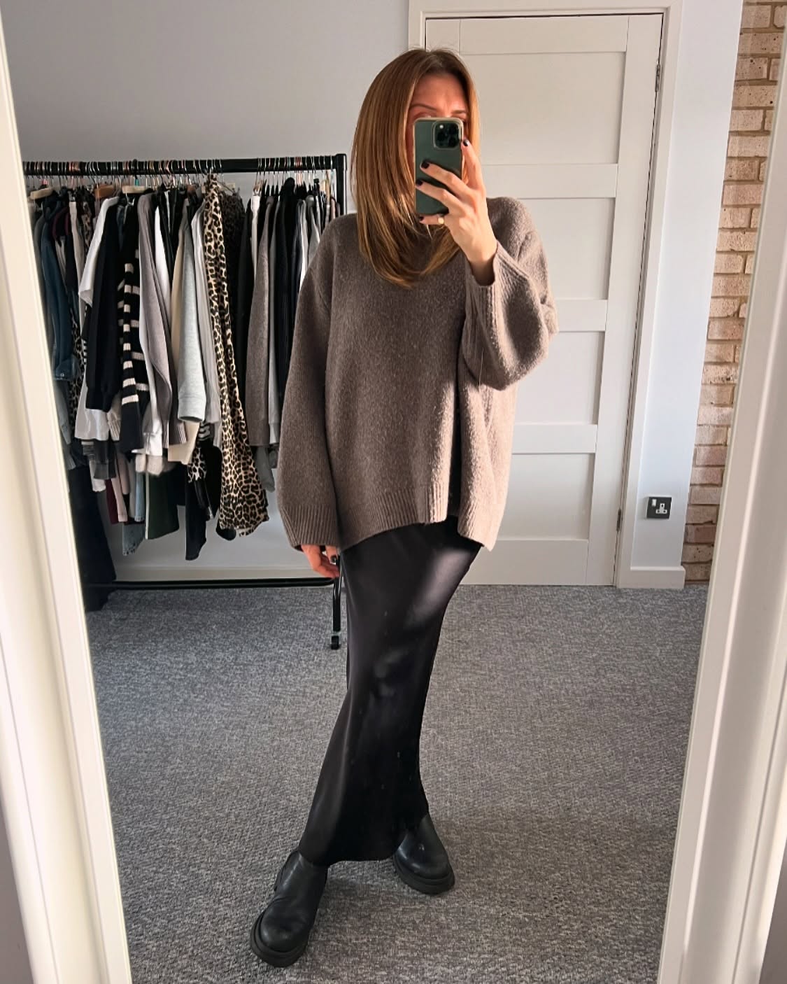 Oversized Knit With Satin Slip Skirt Boots