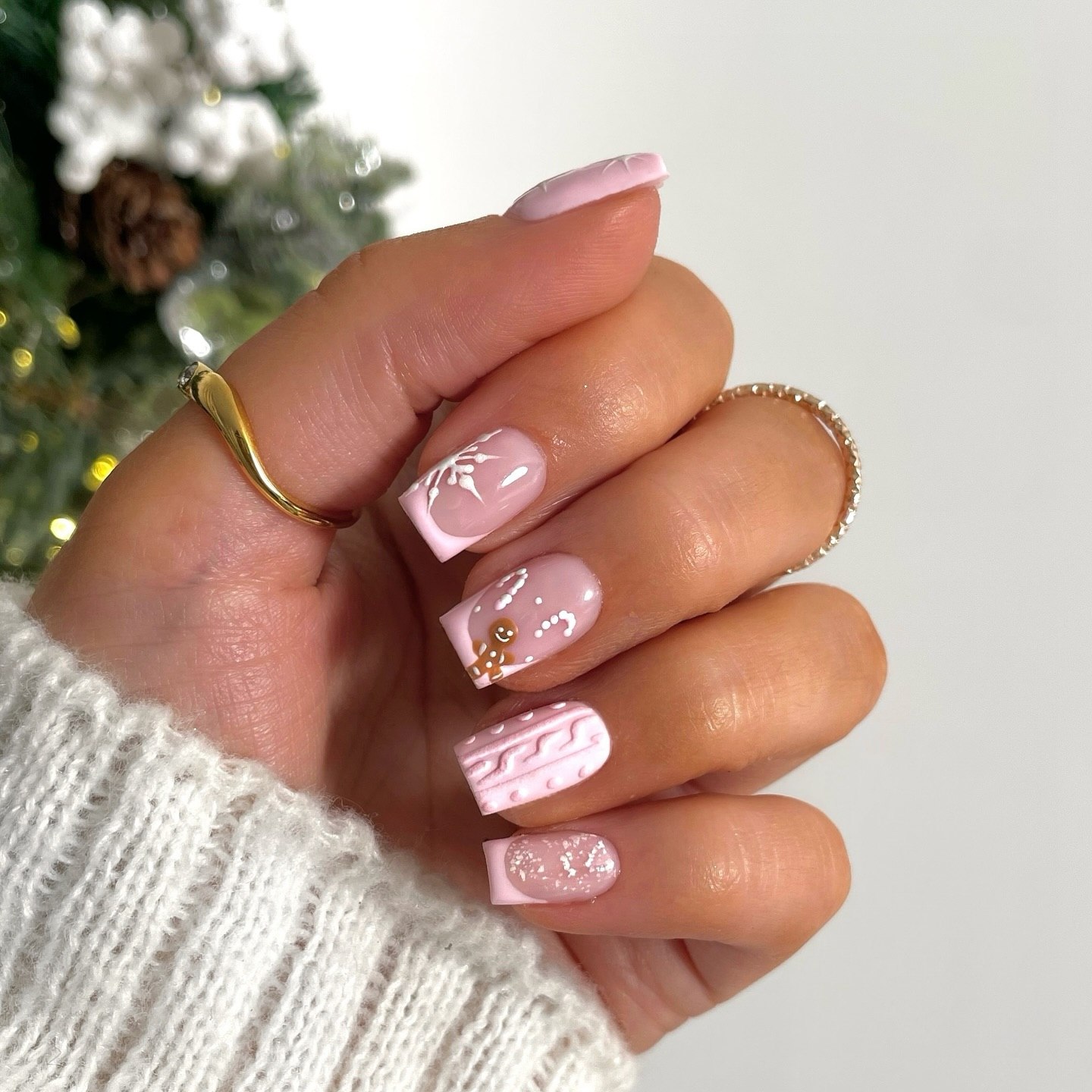 Pastel Pink Sweater French Tip Nails