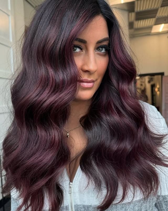 Plum Hair Color Ideas 2027 with Glossy Mid-Back Styles