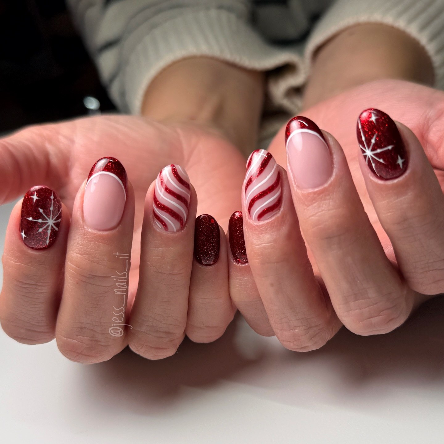 Red and White Candy Cane French Tips