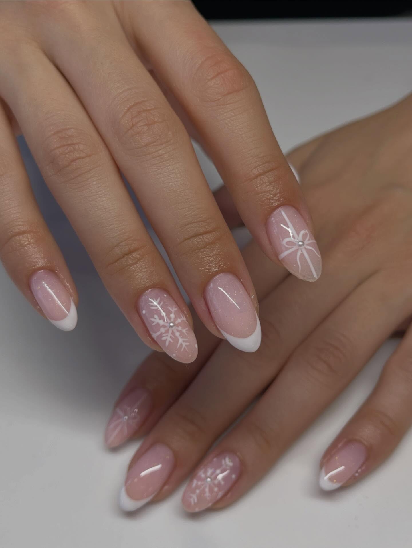 Sparkling French Tip Snowflake Christmas Nails