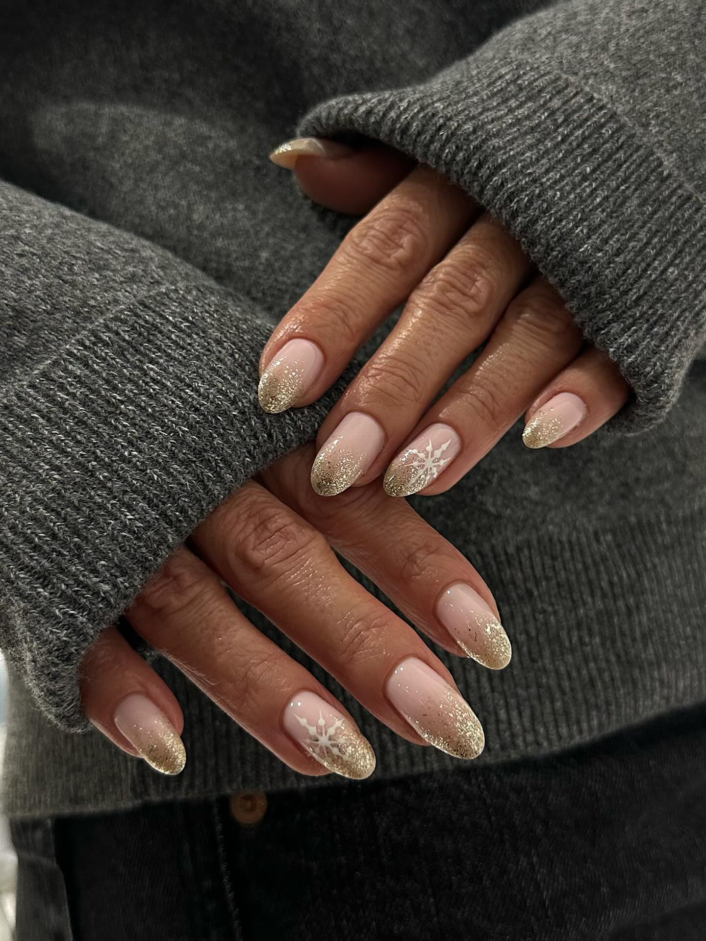Sparkling Snowflake Almond French Tips