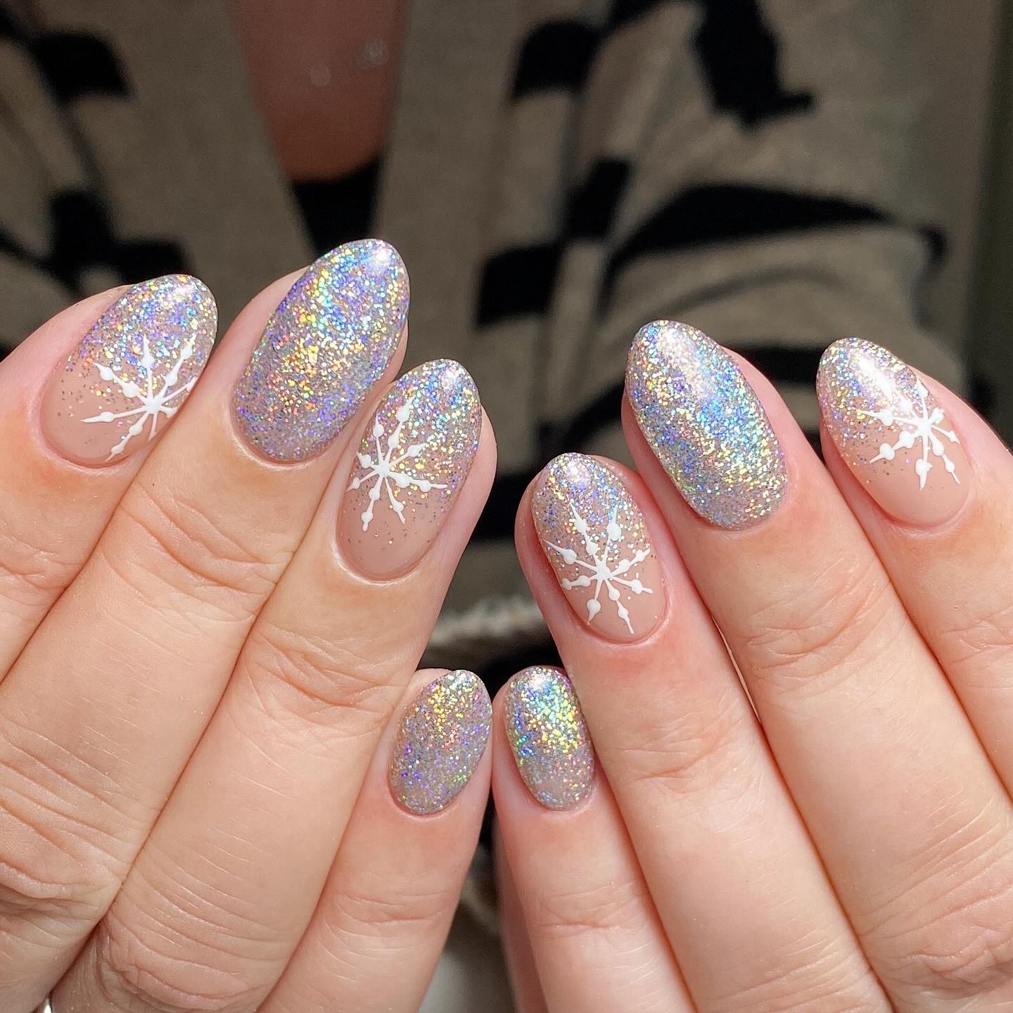 Sparkling Snowflake Oval Nails