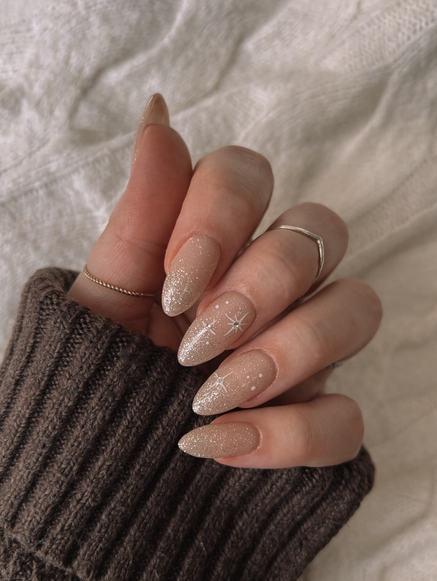 Sparkling Starry Night Almond Nails