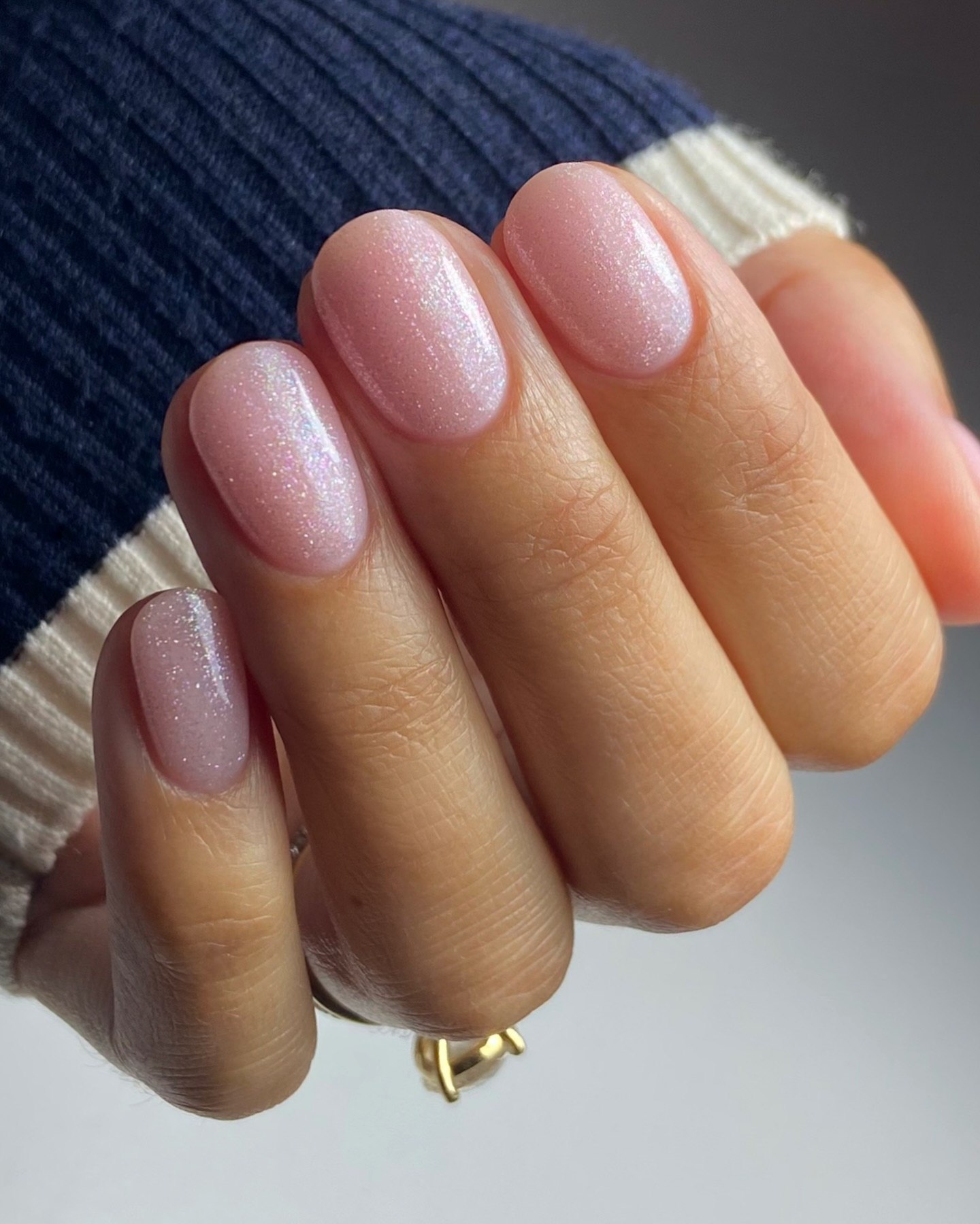 Subtle Pink Shimmer Short Oval Nails