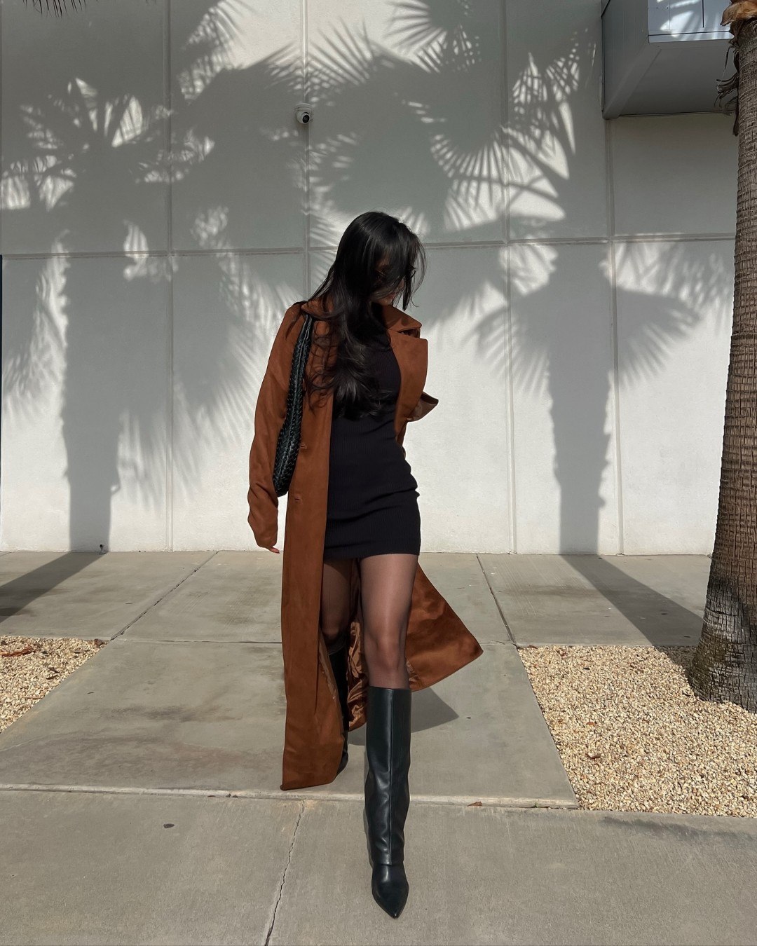 Suede Trench Coat With Black Knee High Boots