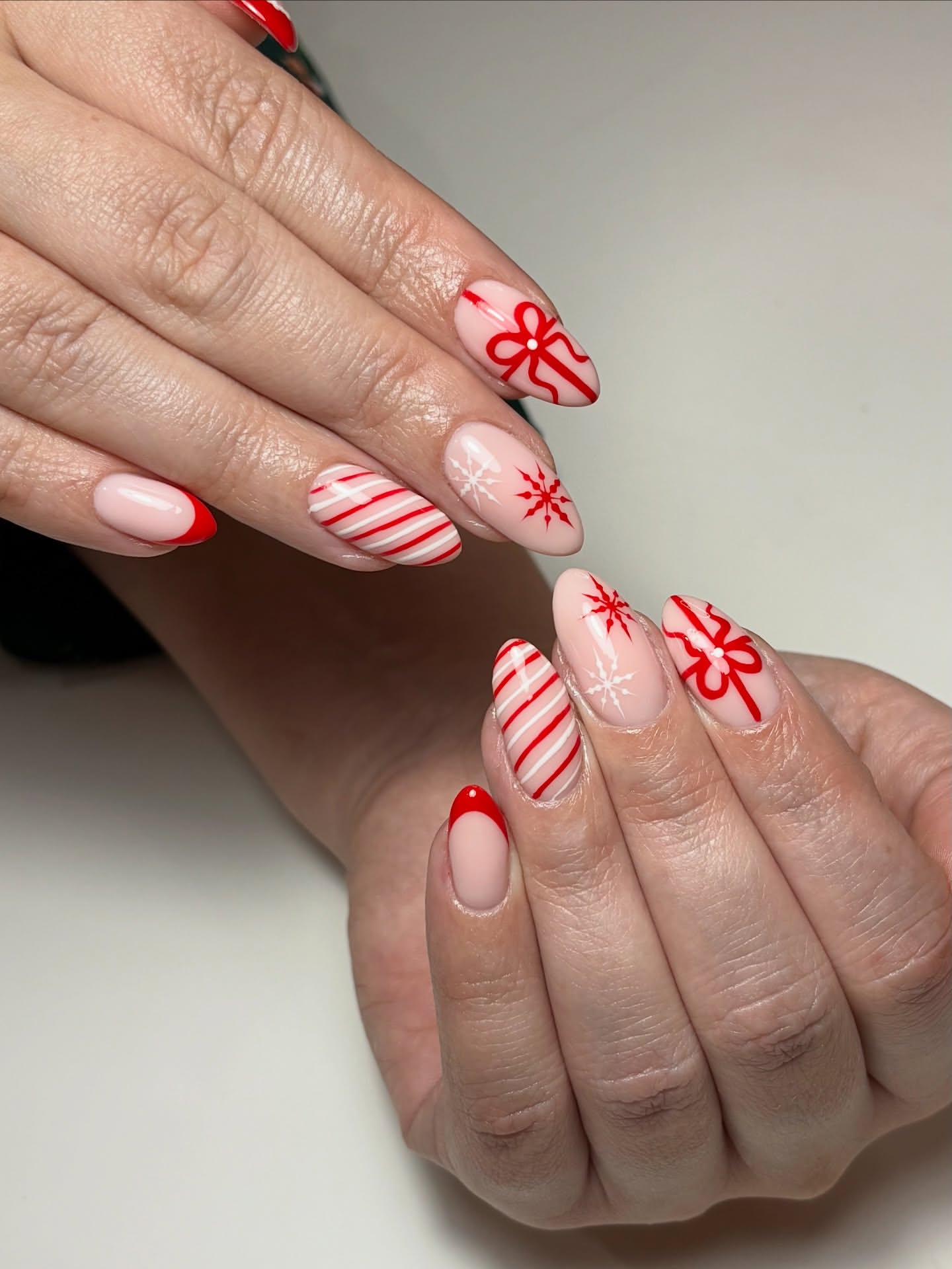 Sweet Candy Cane French Almond Nails