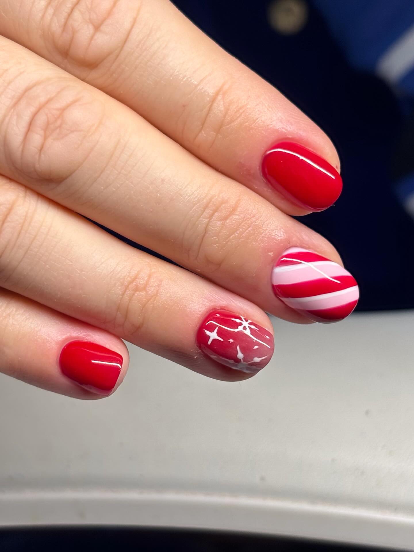 Sweet Candy Cane Swirl Short Oval Nails
