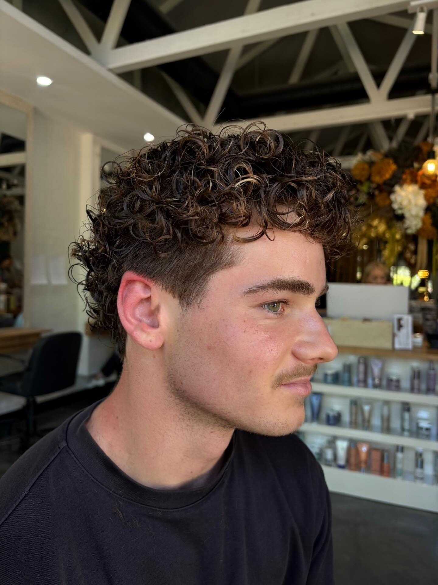 Textured Curly Modern Mullet With Taper Fade