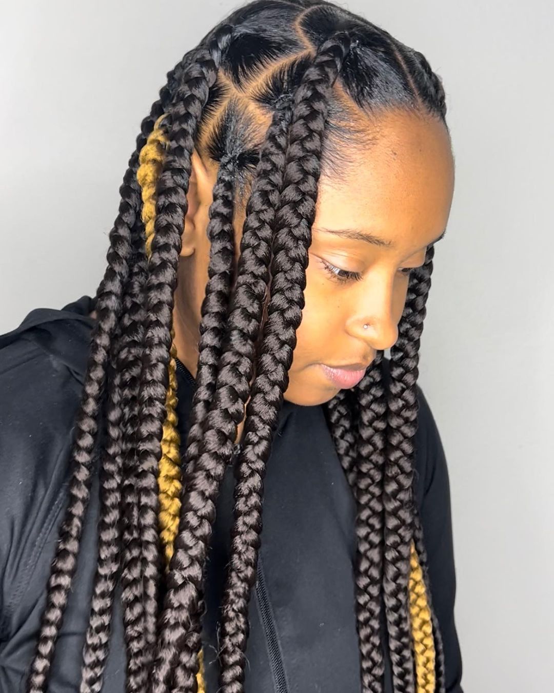 Trendy Large Knotless Braids 2027 with Diamond Parting