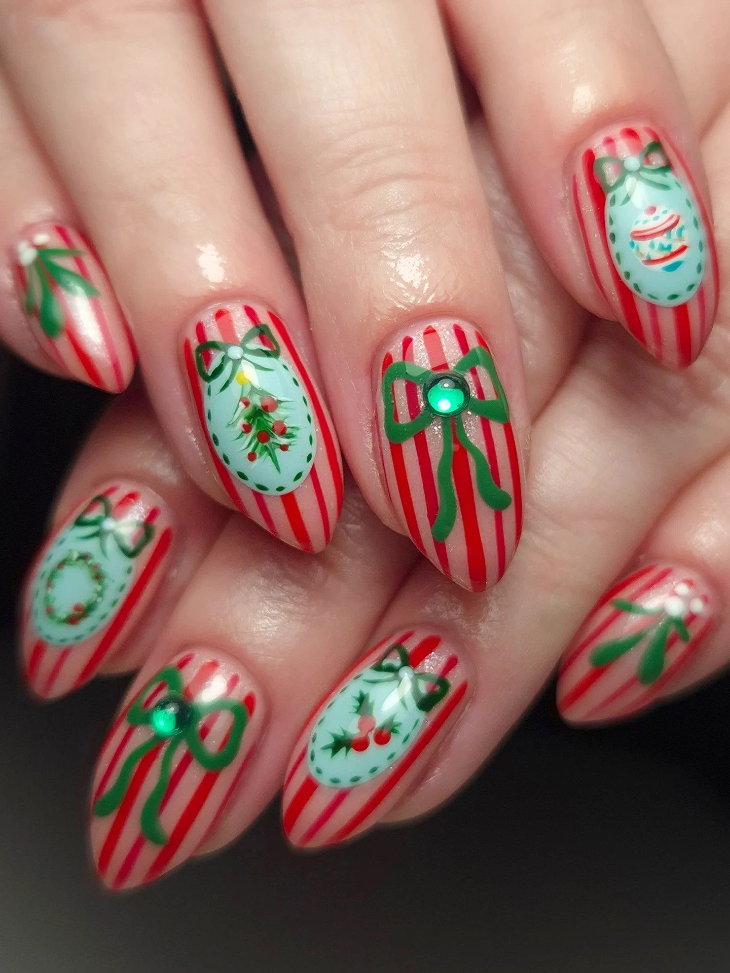 Vintage Christmas Candy Cane Ornament Nails