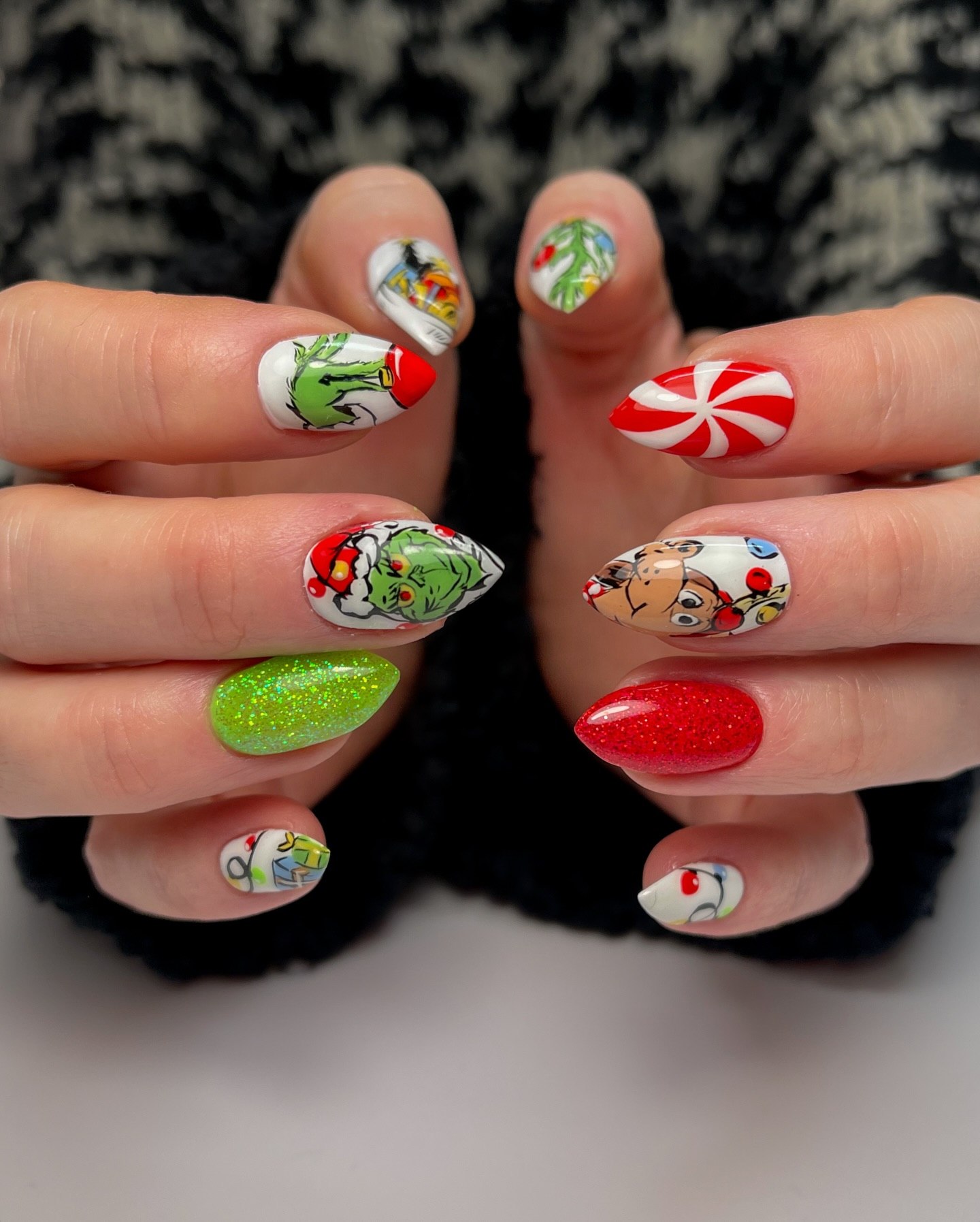 Whimsical Grinch and Friends Holiday Nail Art
