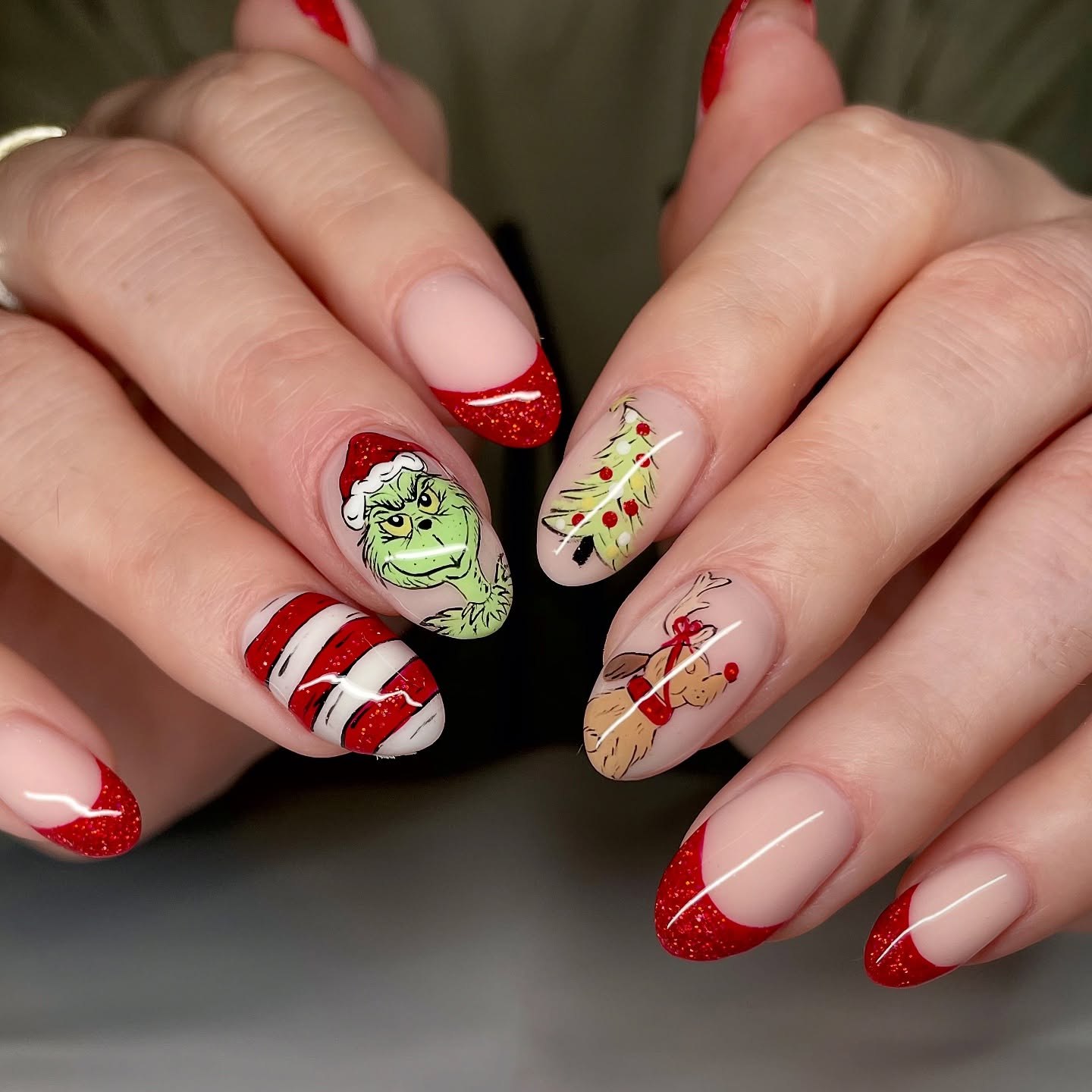 Whimsical Grinch Christmas French Tips