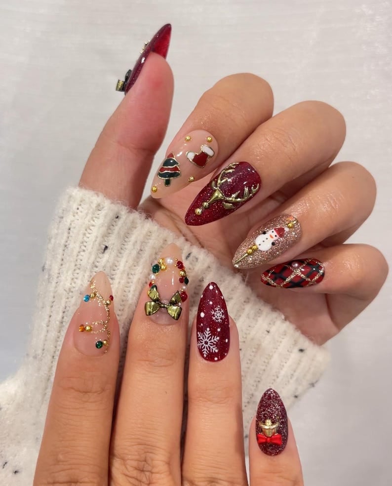 Elaborate Christmas Nail Designs With 3D Figures — Winter Christmas Nails