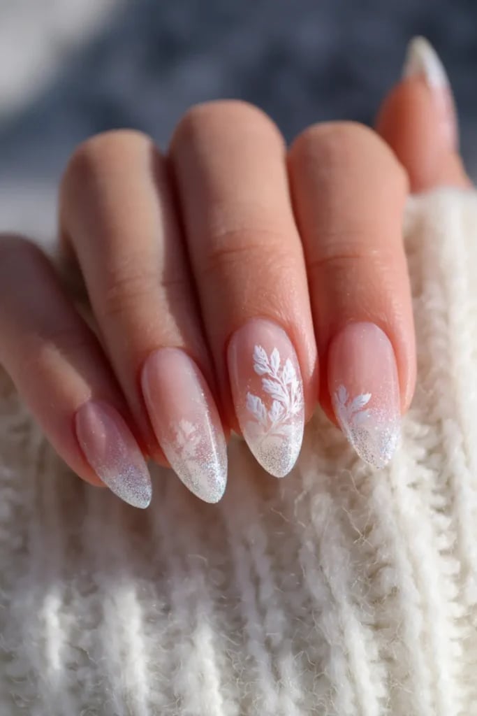 Long Square Pink Nails With Sweater Texture, Close-Up Take — Winter Christmas Nails