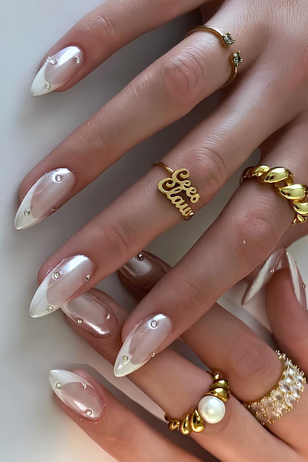 Short Oval Pale Blue Pearlescent Chrome — Winter Chrome Nails