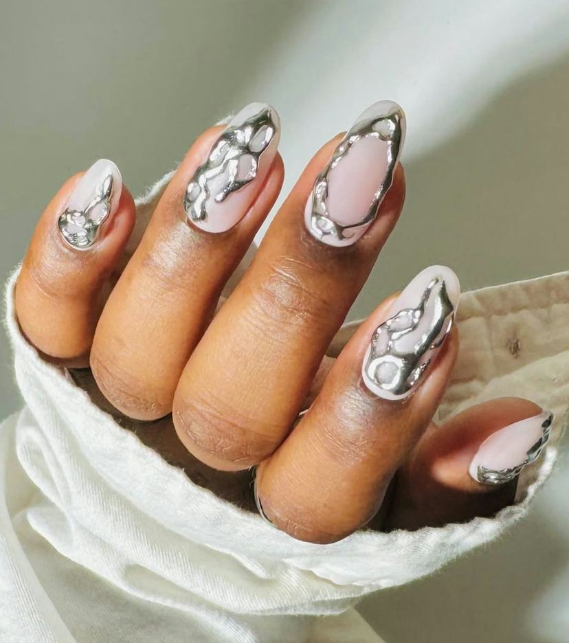 Long Almond Chrome French Tips — Winter Chrome Nails