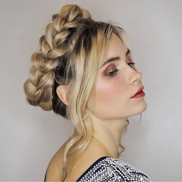 Ash Blonde Braided Crown With Curtain Bangs — Winter Formal Hairstyles