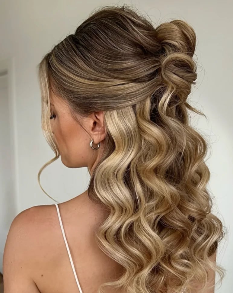 Half-Up Rolled Updo With Loose Waves — Winter Formal Hairstyles