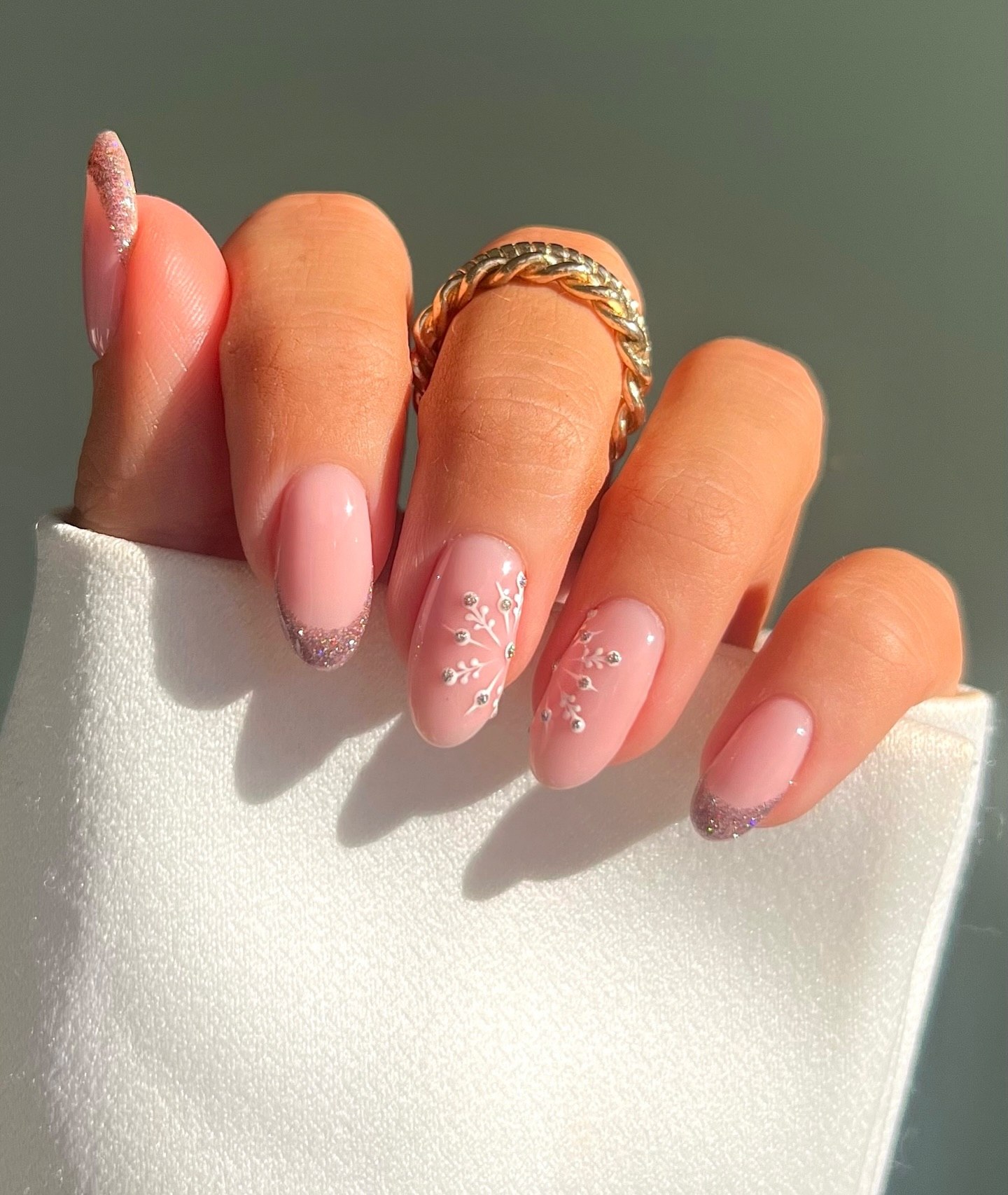 Winter Snowflake French Tip Almond Nails