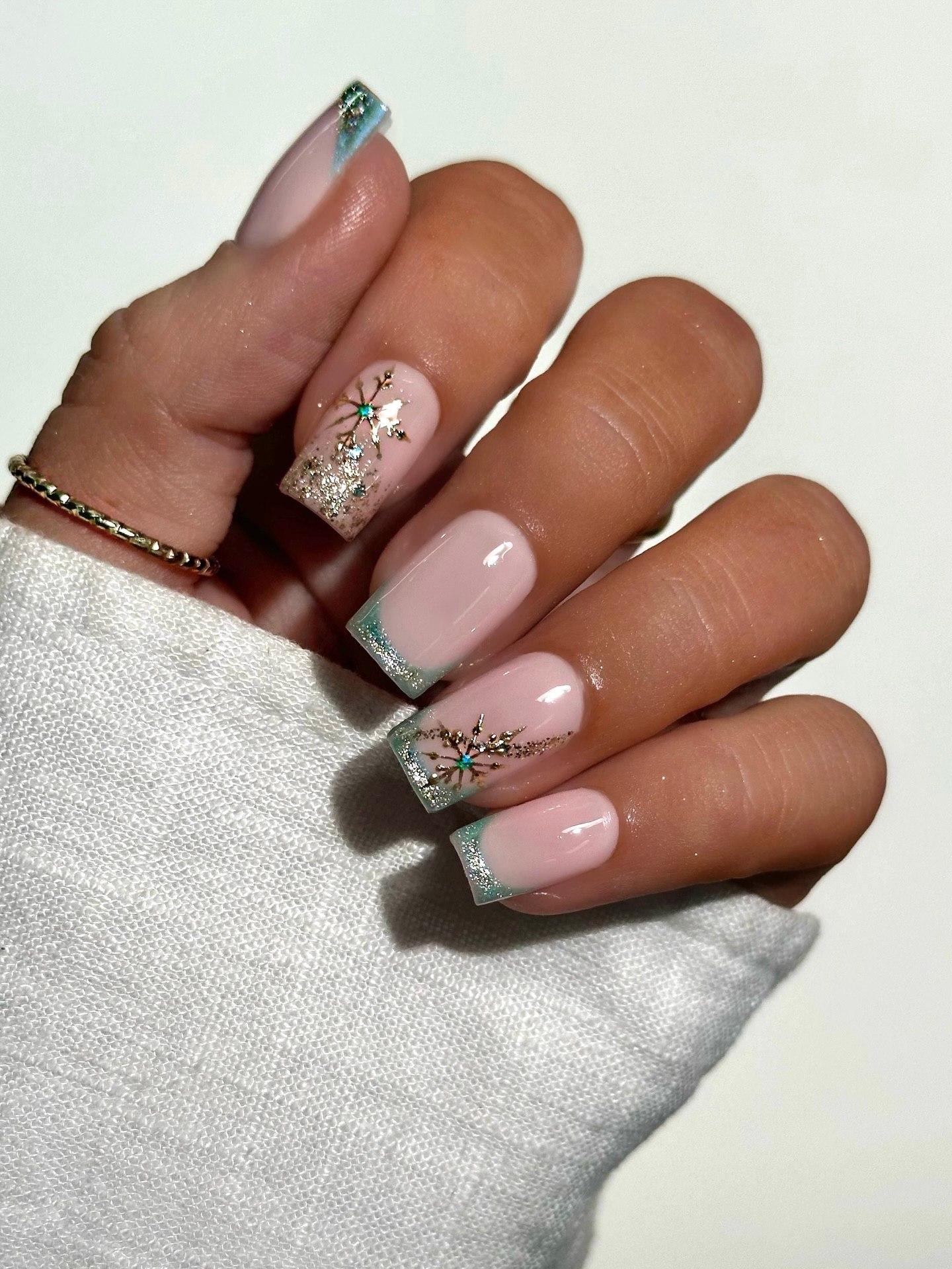 Winter Snowflake French Tip Gel Nails