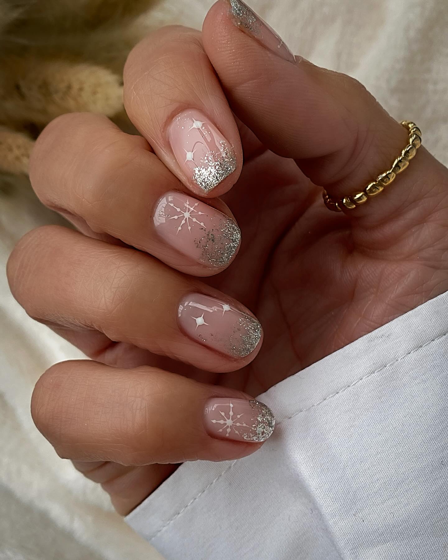 Winter Snowflake French Tip Glitter Nails