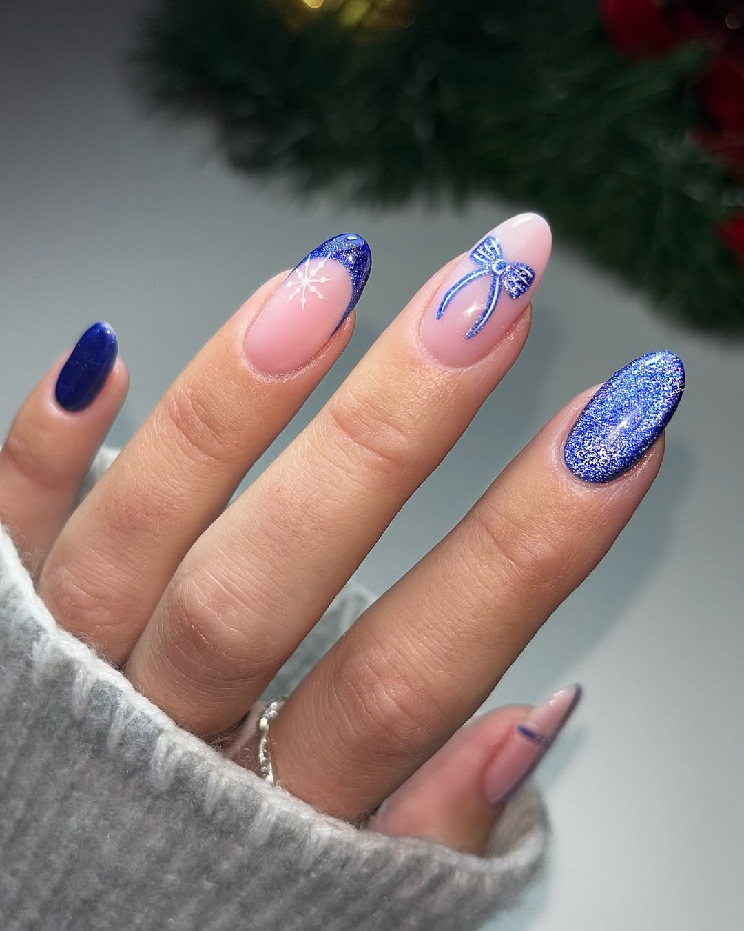 Winter Sparkle French Tips with Bows