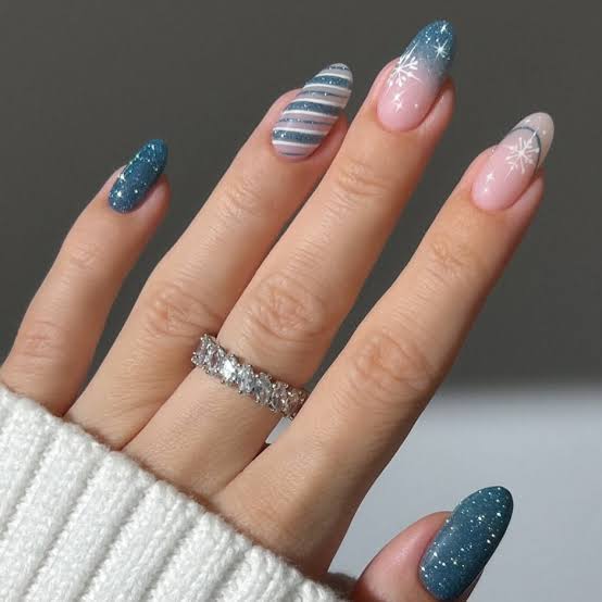 Medium Square Matte Sky Blue Snowflake Nails — Winter Wonderland Nails