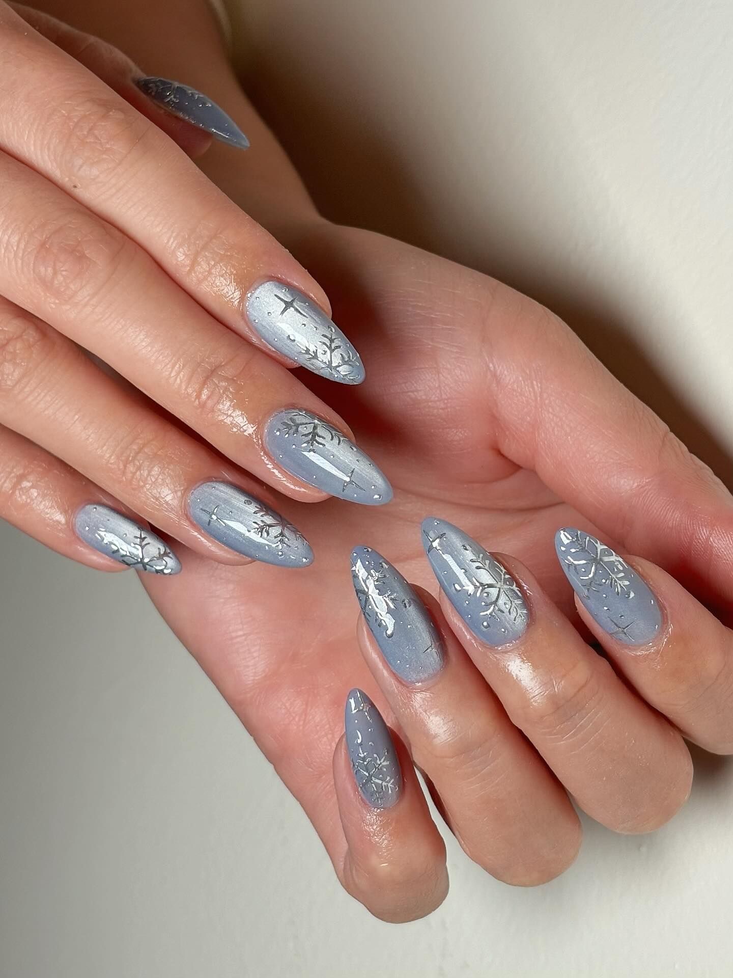 Winter Wonderland Snowflake Almond Nails