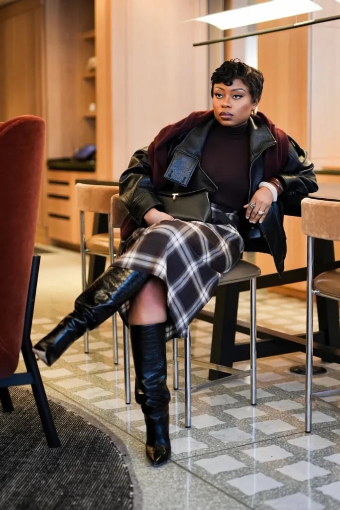 Layered Jackets Over a Plaid Wool Pencil Skirt — Winter Work Outfits